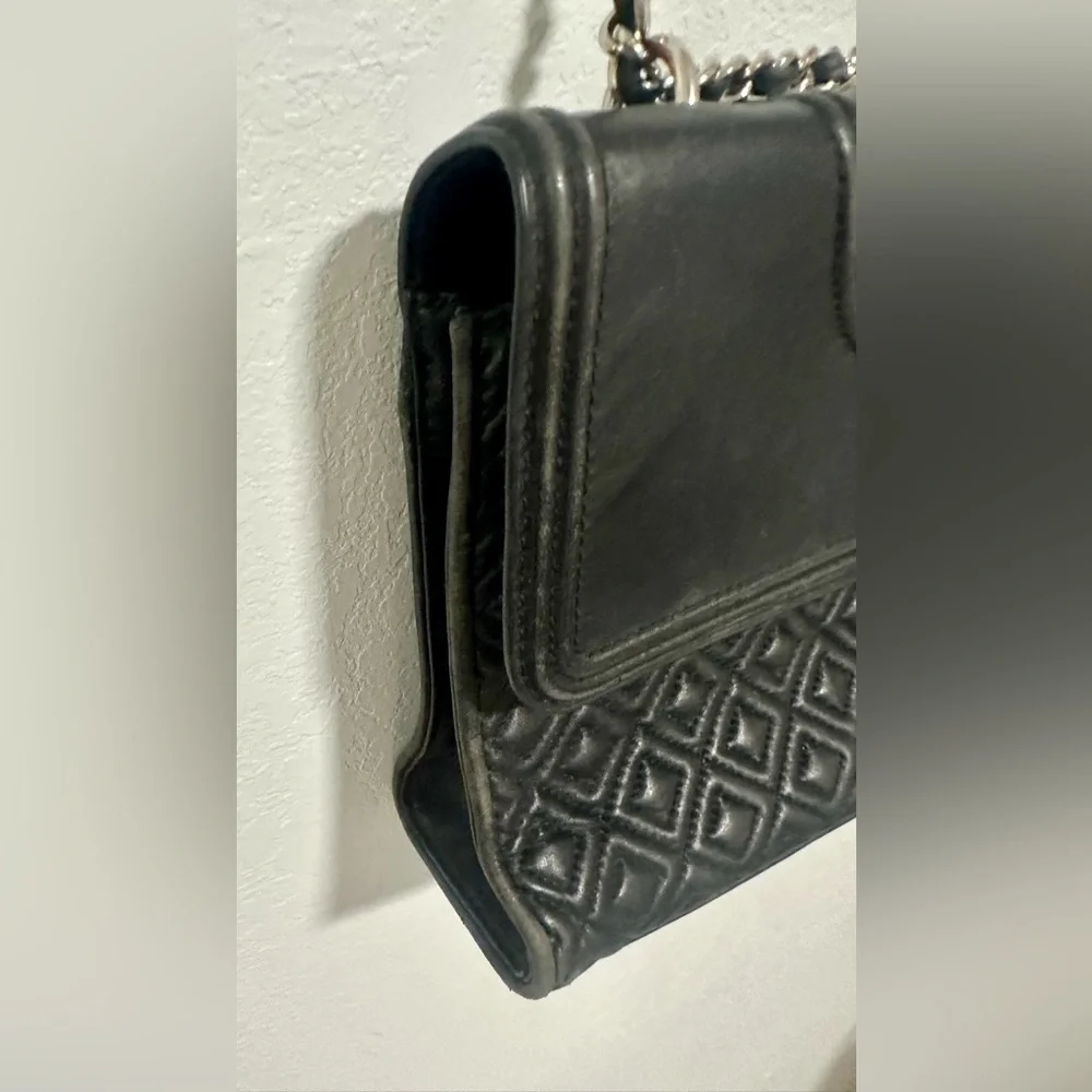 Tory Burch Fleming Shoulder Bag Black/silver Crossbody Chain Strap